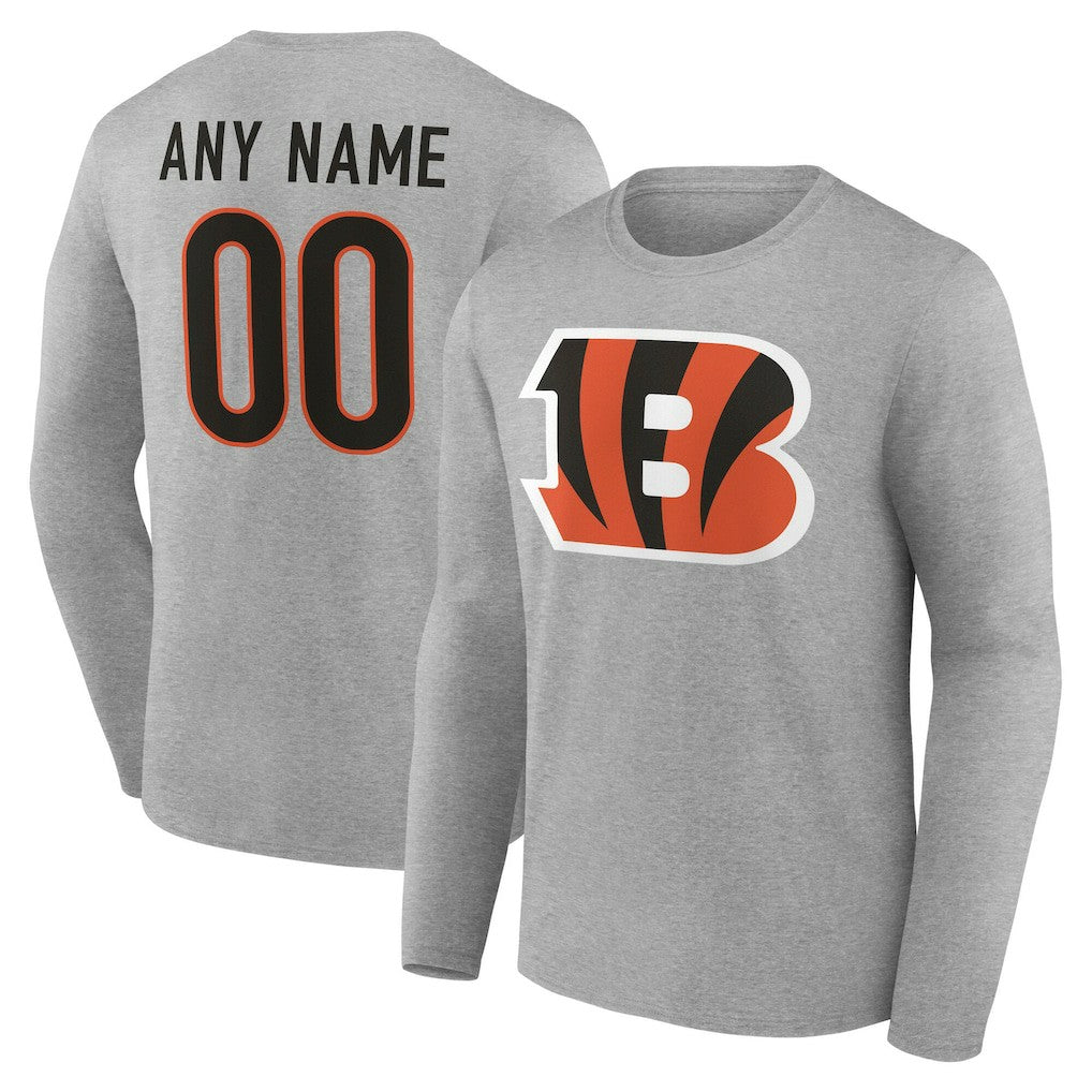 Cincinnati Bengals Team Authentic Personalized Name & Number Long Sleeve T-Shirt - Gray sale
