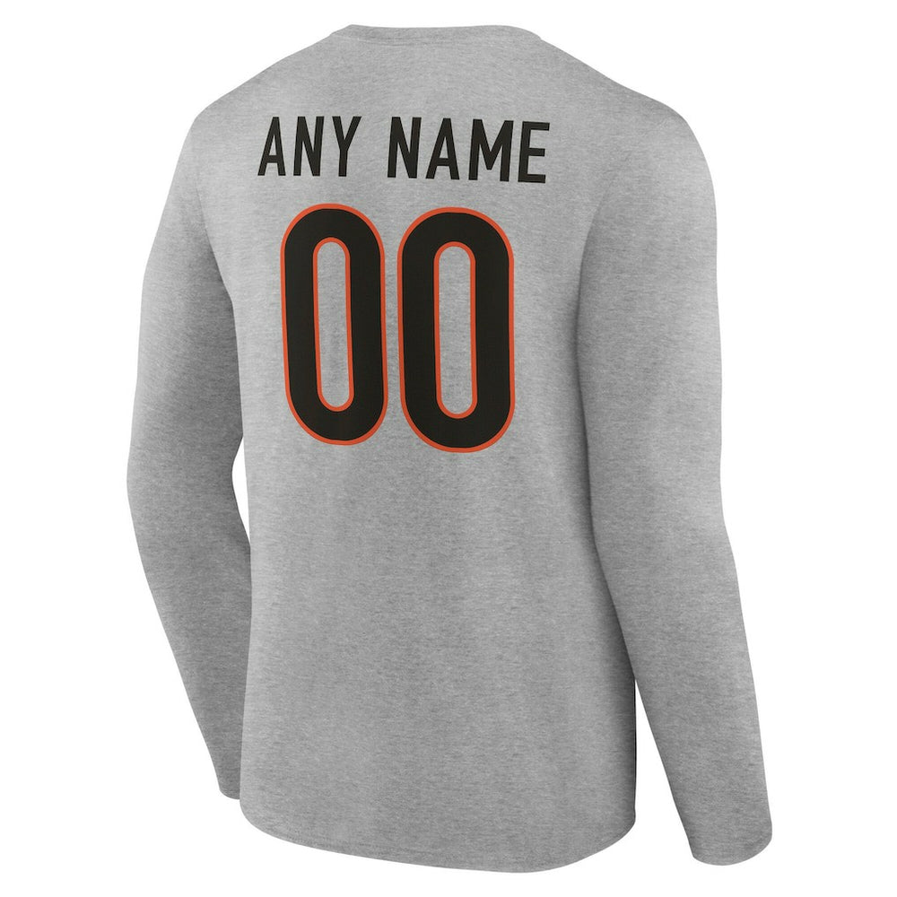 Cincinnati Bengals Team Authentic Personalized Name & Number Long Sleeve T-Shirt - Gray sale