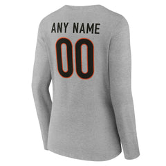 Cincinnati Bengals Women's Team Authentic Personalized Name & Number Long Sleeve V-Neck T-Shirt - Gray on sale