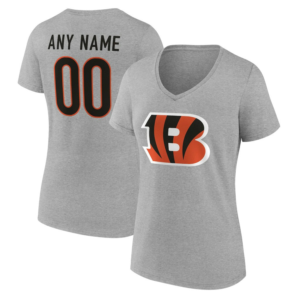 Cincinnati Bengals Women's Team Authentic Personalized Name & Number V-Neck T-Shirt - Gray sale