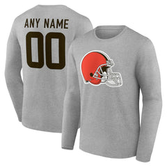 Cleveland Browns Team Authentic Personalized Name & Number Long Sleeve T-Shirt - Gray cheap