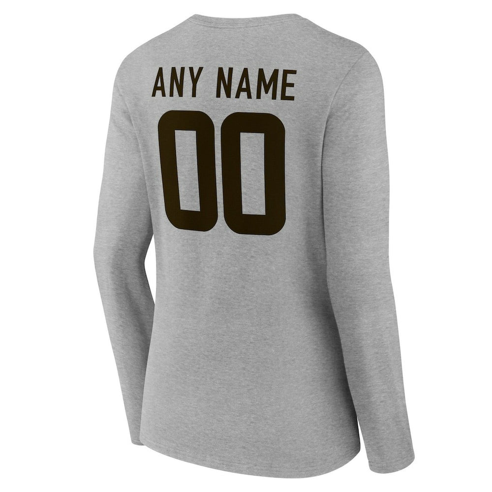 Cleveland Browns Women's Team Authentic Personalized Name & Number Long Sleeve V-Neck T-Shirt - Gray outlet