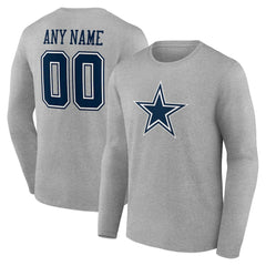 Dallas Cowboys Team Authentic Personalized Name & Number Long Sleeve T-Shirt - Gray discount
