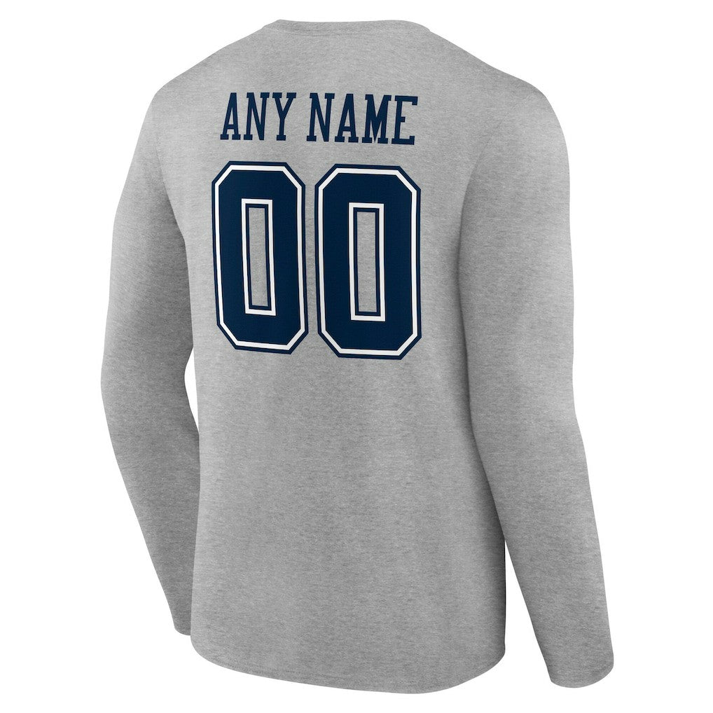 Dallas Cowboys Team Authentic Personalized Name & Number Long Sleeve T-Shirt - Gray discount