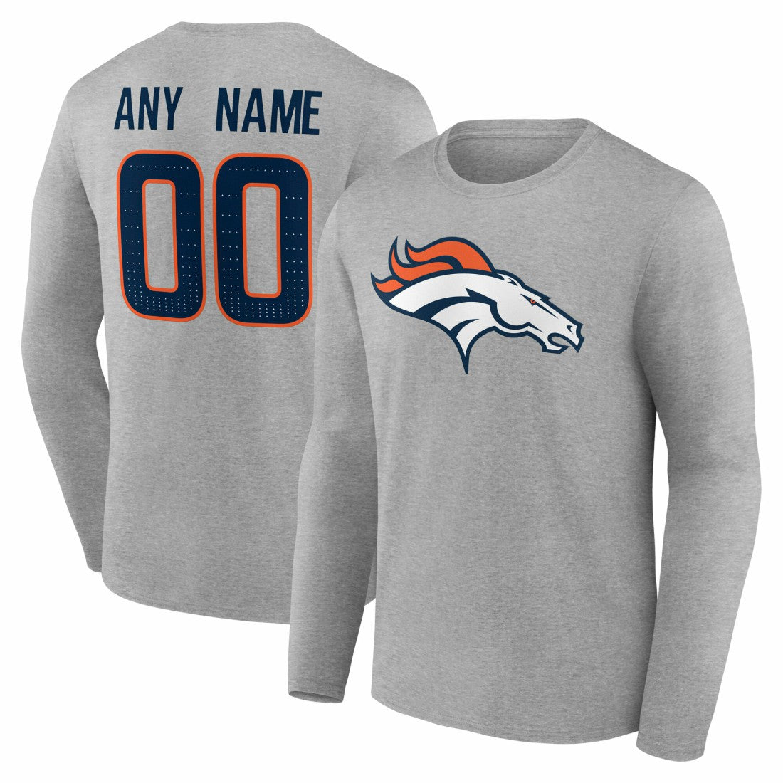 Denver Broncos Team Authentic Personalized Name & Number Long Sleeve T-Shirt - Gray outlet
