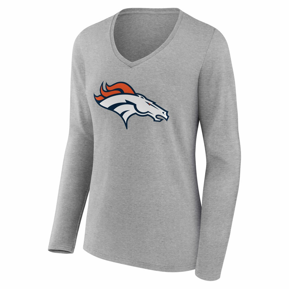 Denver Broncos Women's Team Authentic Personalized Name & Number Long Sleeve V-Neck T-Shirt - Gray discount