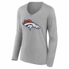 Denver Broncos Women's Team Authentic Personalized Name & Number Long Sleeve V-Neck T-Shirt - Gray discount