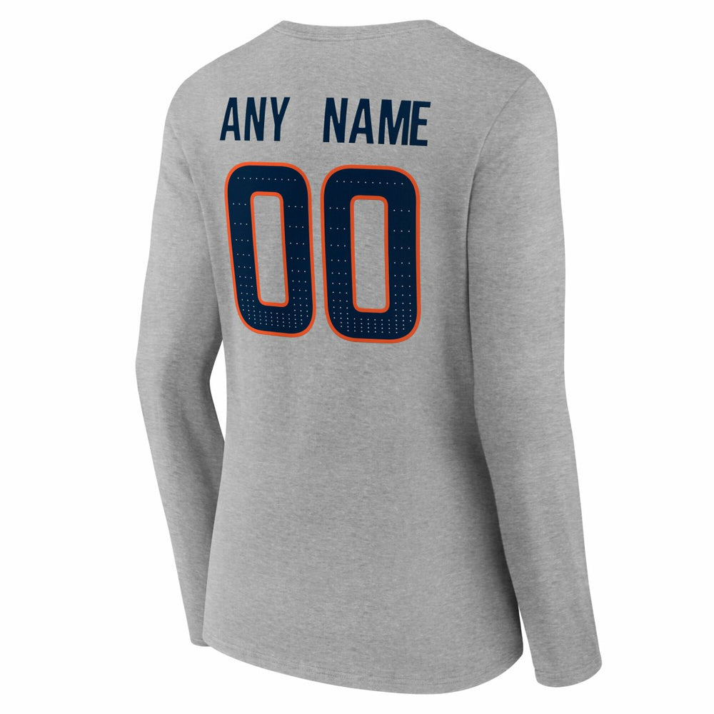 Denver Broncos Women's Team Authentic Personalized Name & Number Long Sleeve V-Neck T-Shirt - Gray discount