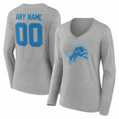 Detroit Lions Women's Team Authentic Personalized Name & Number Long Sleeve V-Neck T-Shirt - Gray sale