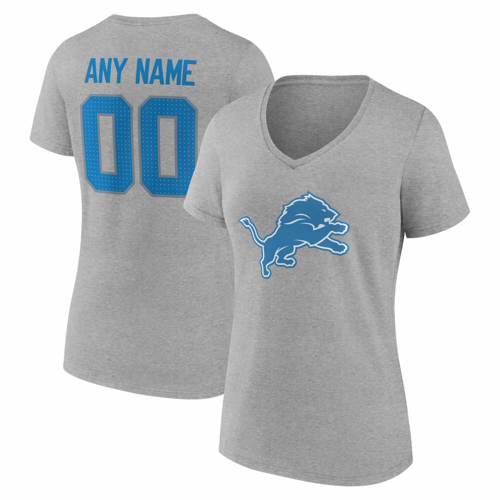 Detroit Lions Women's Team Authentic Personalized Name & Number V-Neck T-Shirt - Gray outlet