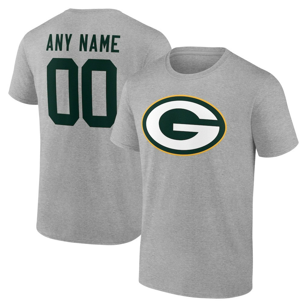 Green Bay Packers Team Authentic Personalized Name & Number T-Shirt - Gray discount