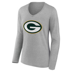 Green Bay Packers Women's Team Authentic Personalized Name & Number Long Sleeve V-Neck T-Shirt - Gray outlet
