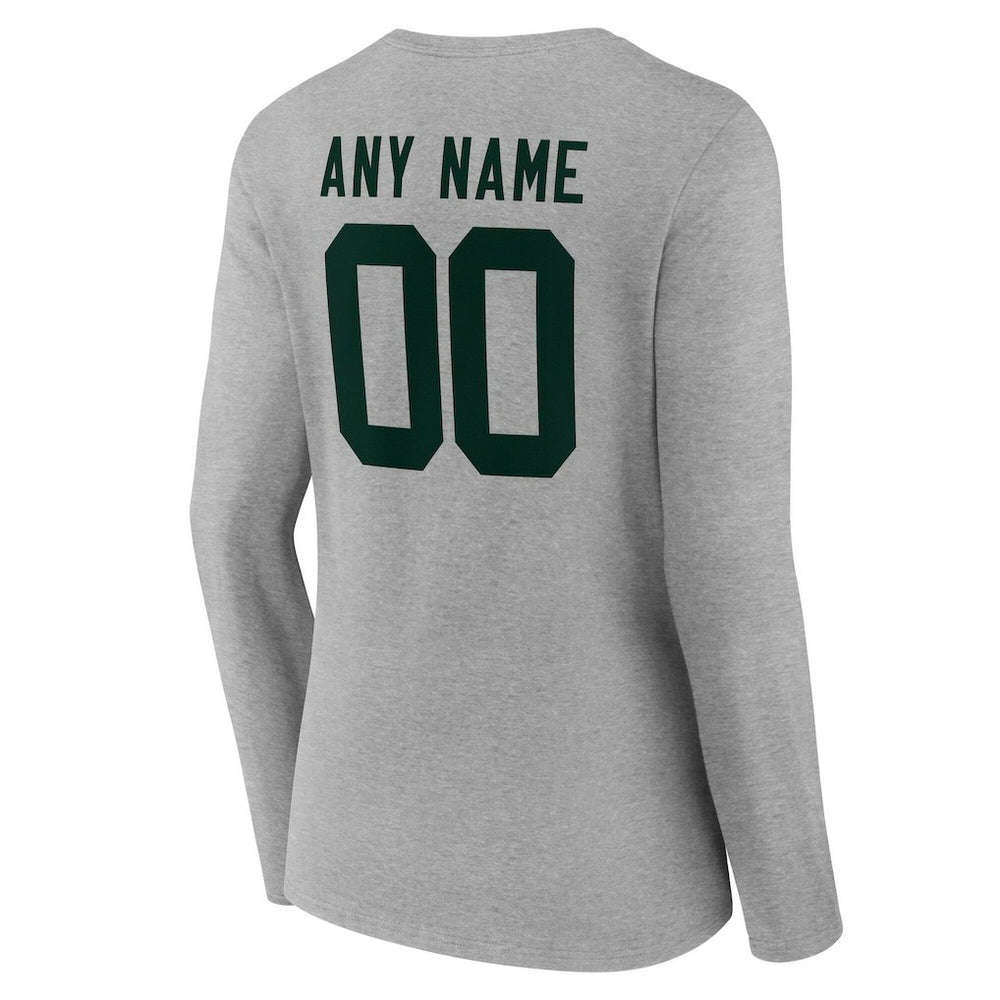 Green Bay Packers Women's Team Authentic Personalized Name & Number Long Sleeve V-Neck T-Shirt - Gray outlet