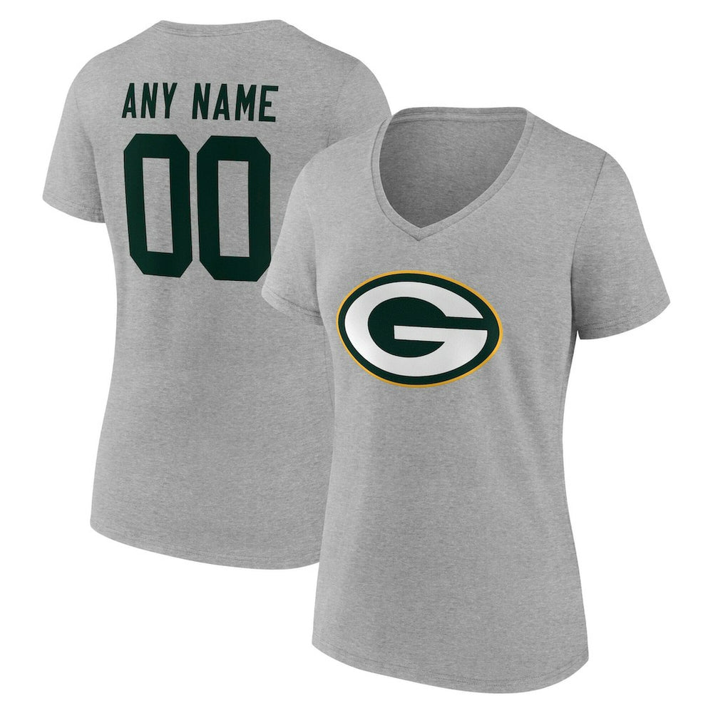 Green Bay Packers Women's Team Authentic Personalized Name & Number V-Neck T-Shirt - Gray outlet