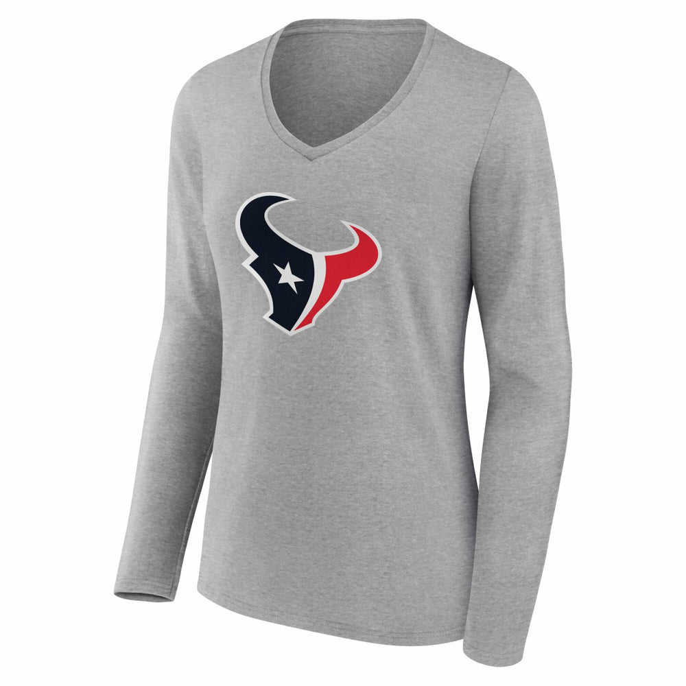 Houston Texans Women's Team Authentic Personalized Name & Number Long Sleeve V-Neck T-Shirt - Gray cheap