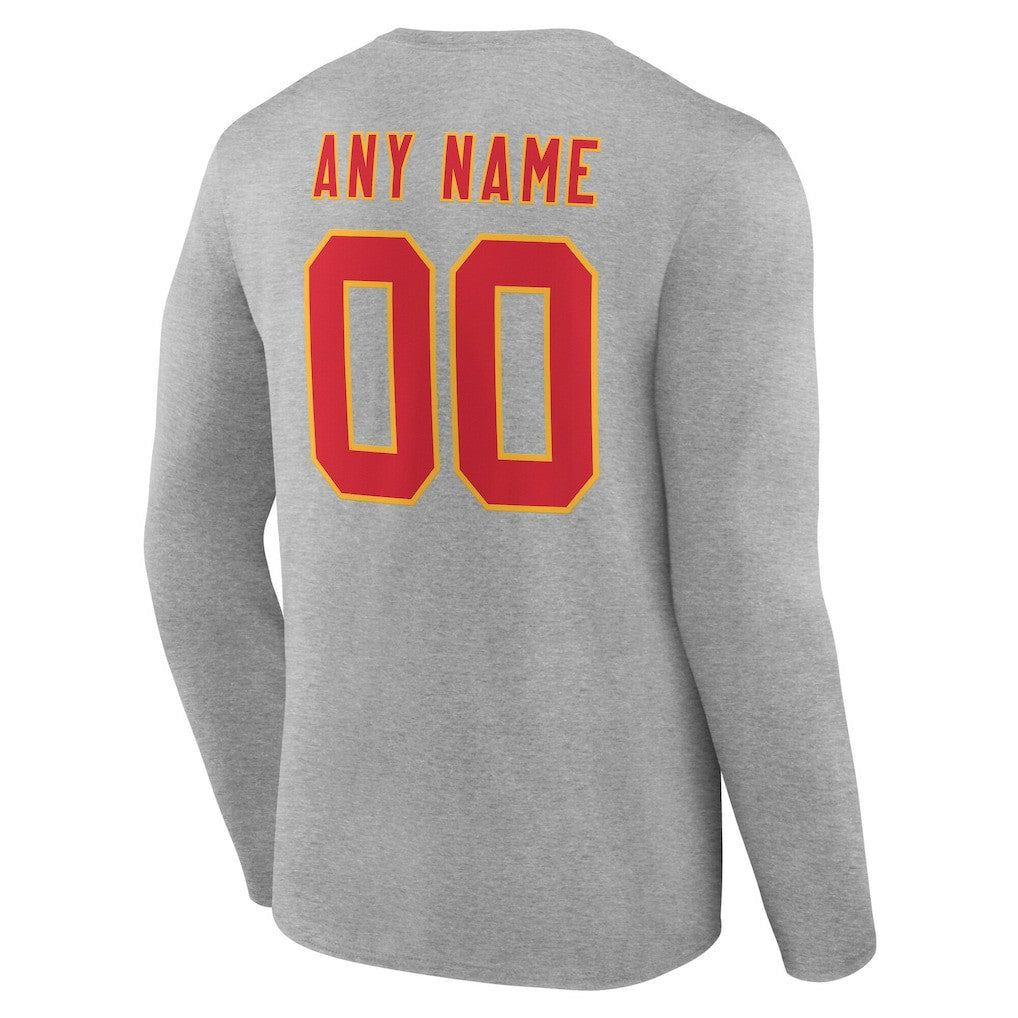 Kansas City Chiefs Team Authentic Personalized Name & Number Long Sleeve T-Shirt - Gray cheap