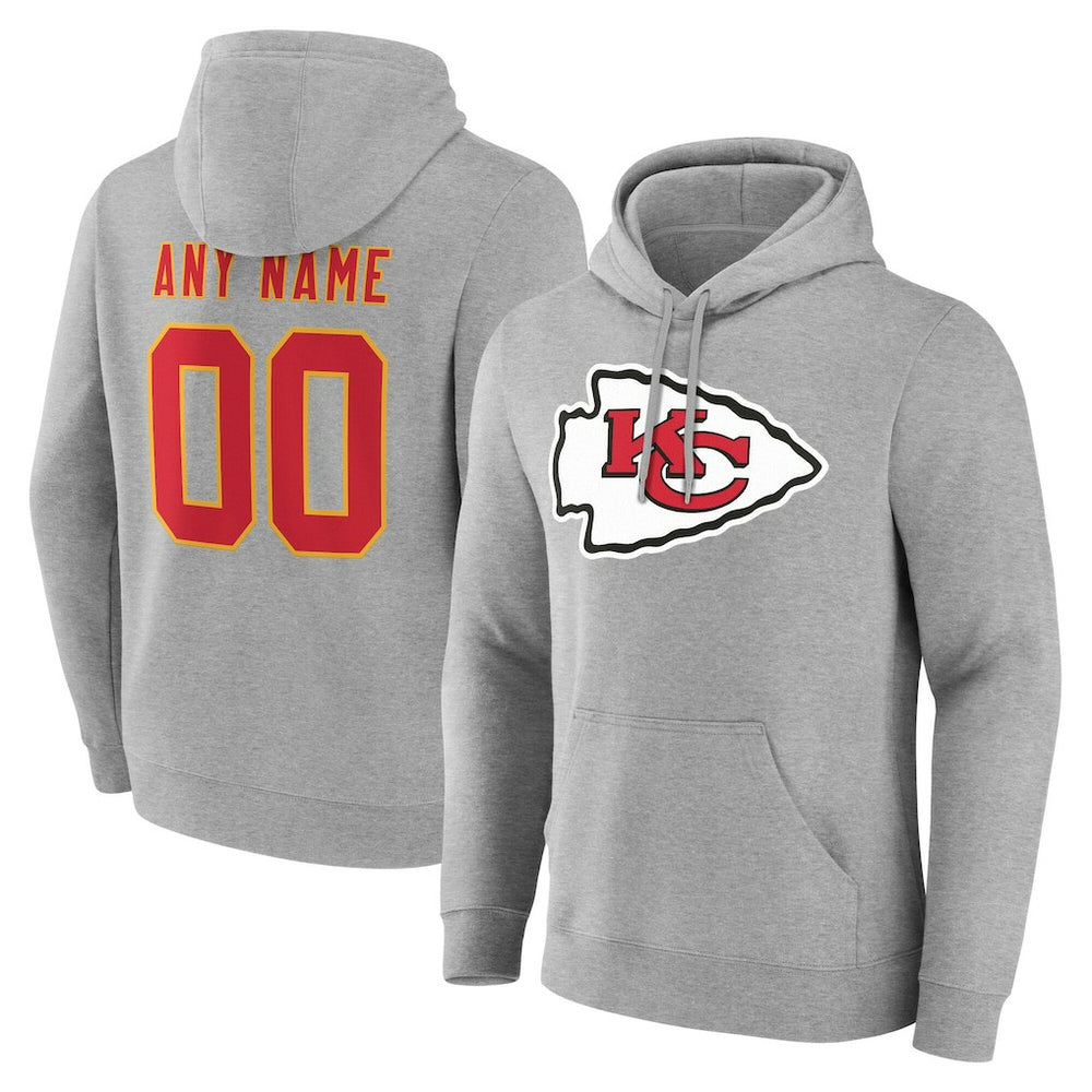 Kansas City Chiefs Team Authentic Personalized Name & Number Hoodie - Gray sale