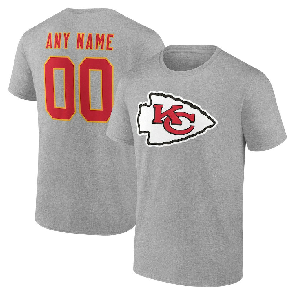 Kansas City Chiefs Team Authentic Personalized Name & Number T-Shirt - Gray for sale