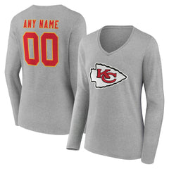 Kansas City Chiefs Women's Team Authentic Personalized Name & Number Long Sleeve V-Neck T-Shirt - Gray outlet
