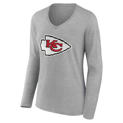 Kansas City Chiefs Women's Team Authentic Personalized Name & Number Long Sleeve V-Neck T-Shirt - Gray outlet