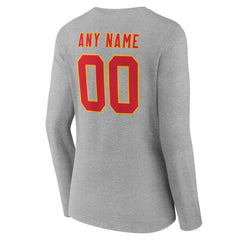 Kansas City Chiefs Women's Team Authentic Personalized Name & Number Long Sleeve V-Neck T-Shirt - Gray outlet
