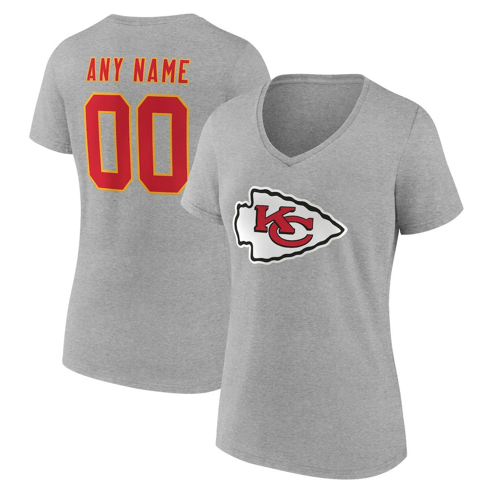 Kansas City Chiefs Women's Team Authentic Personalized Name & Number V-Neck T-Shirt - Gray sale