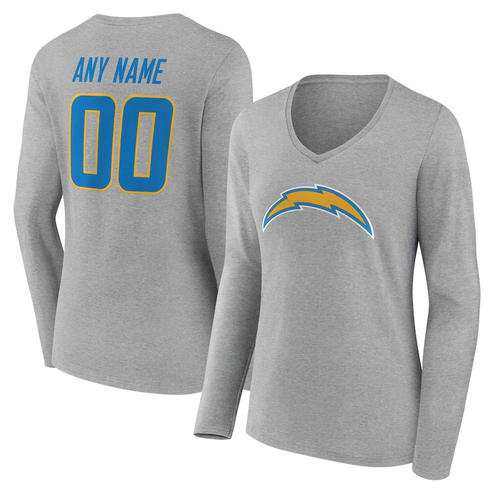 Los Angeles Chargers Women's Team Authentic Personalized Name & Number Long Sleeve V-Neck T-Shirt - Gray online