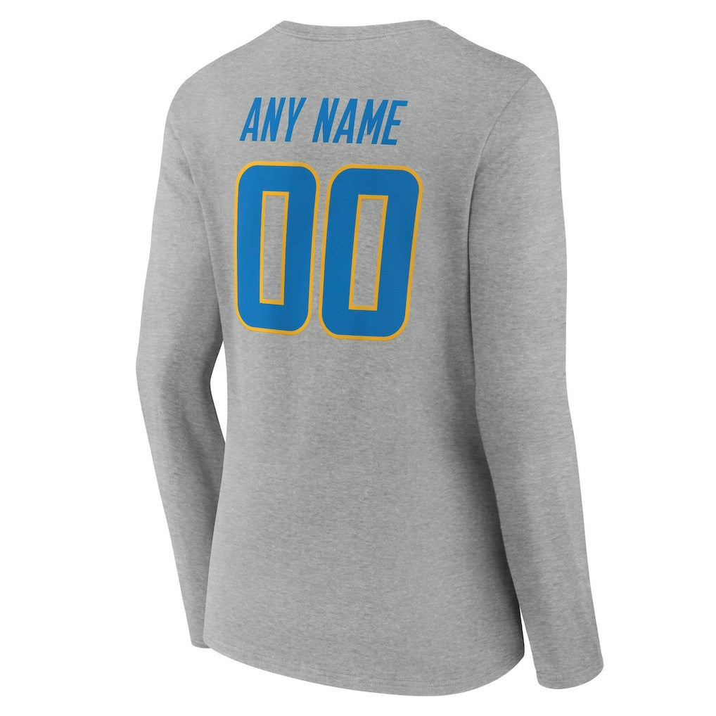 Los Angeles Chargers Women's Team Authentic Personalized Name & Number Long Sleeve V-Neck T-Shirt - Gray online