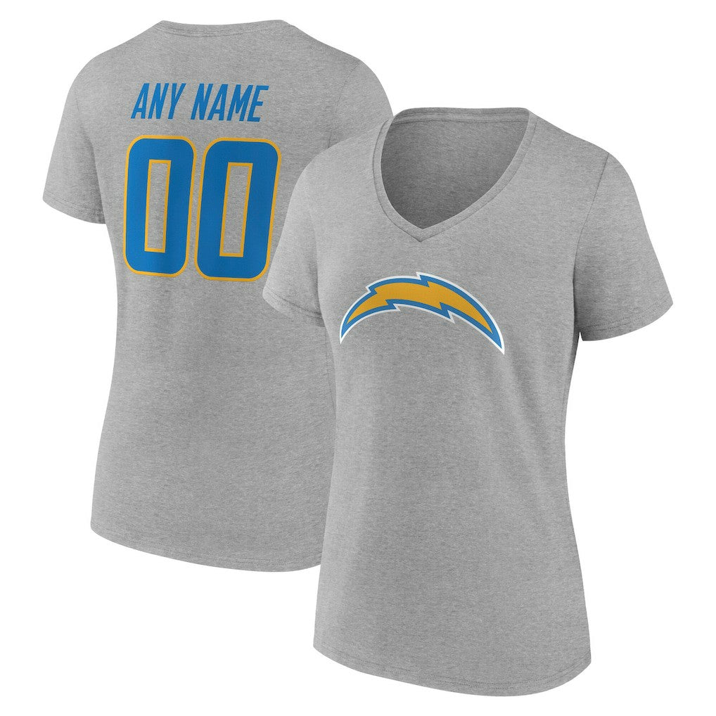 Los Angeles Chargers Women's Team Authentic Personalized Name & Number V-Neck T-Shirt - Gray online