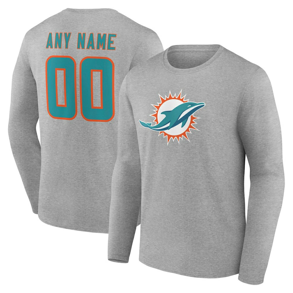 Miami Dolphins Team Authentic Personalized Name & Number Long Sleeve T-Shirt - Gray cheap