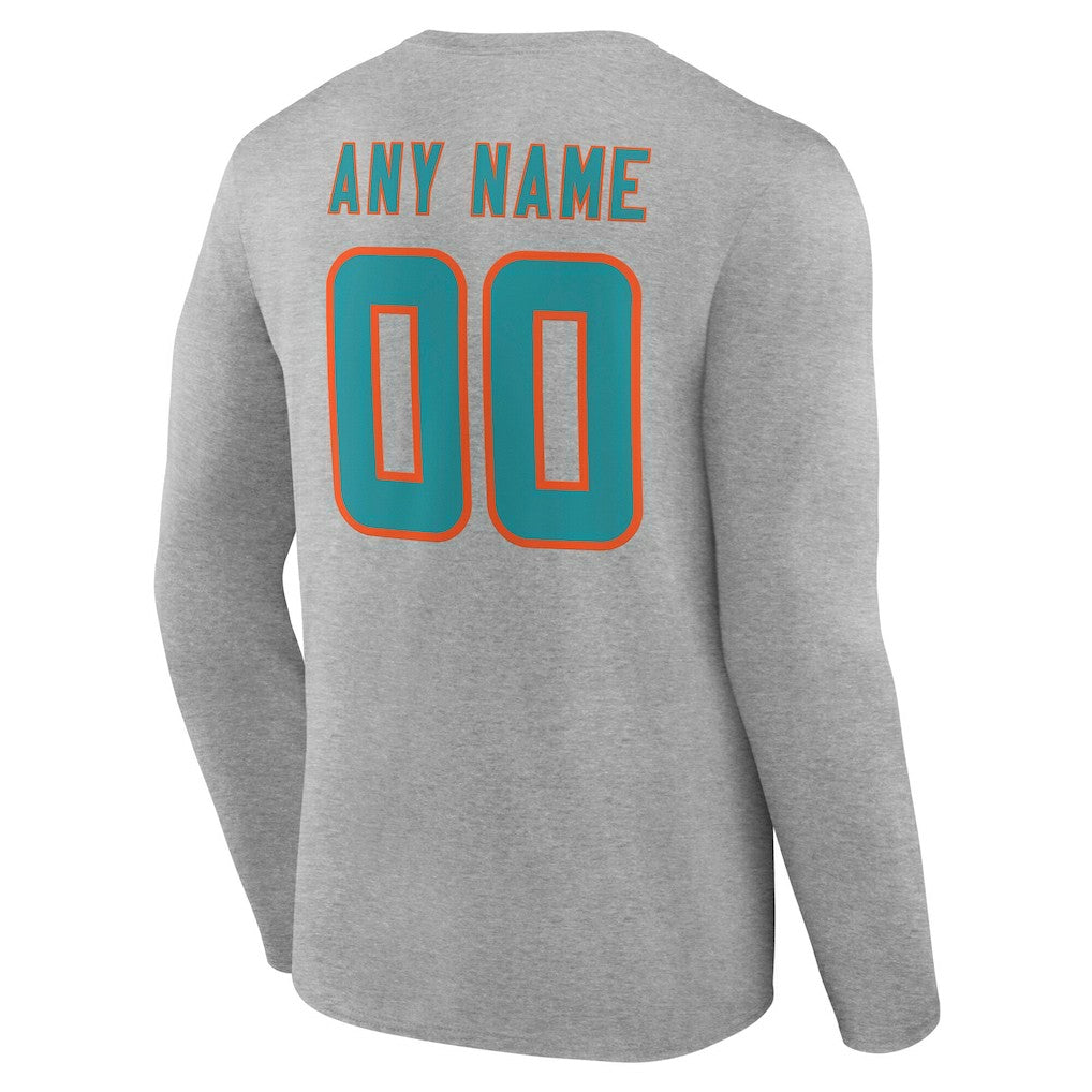 Miami Dolphins Team Authentic Personalized Name & Number Long Sleeve T-Shirt - Gray cheap