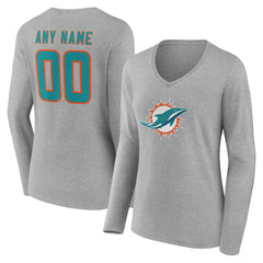 Miami Dolphins Women's Team Authentic Personalized Name & Number Long Sleeve V-Neck T-Shirt - Gray online