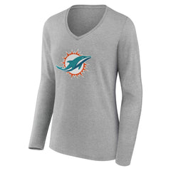 Miami Dolphins Women's Team Authentic Personalized Name & Number Long Sleeve V-Neck T-Shirt - Gray online