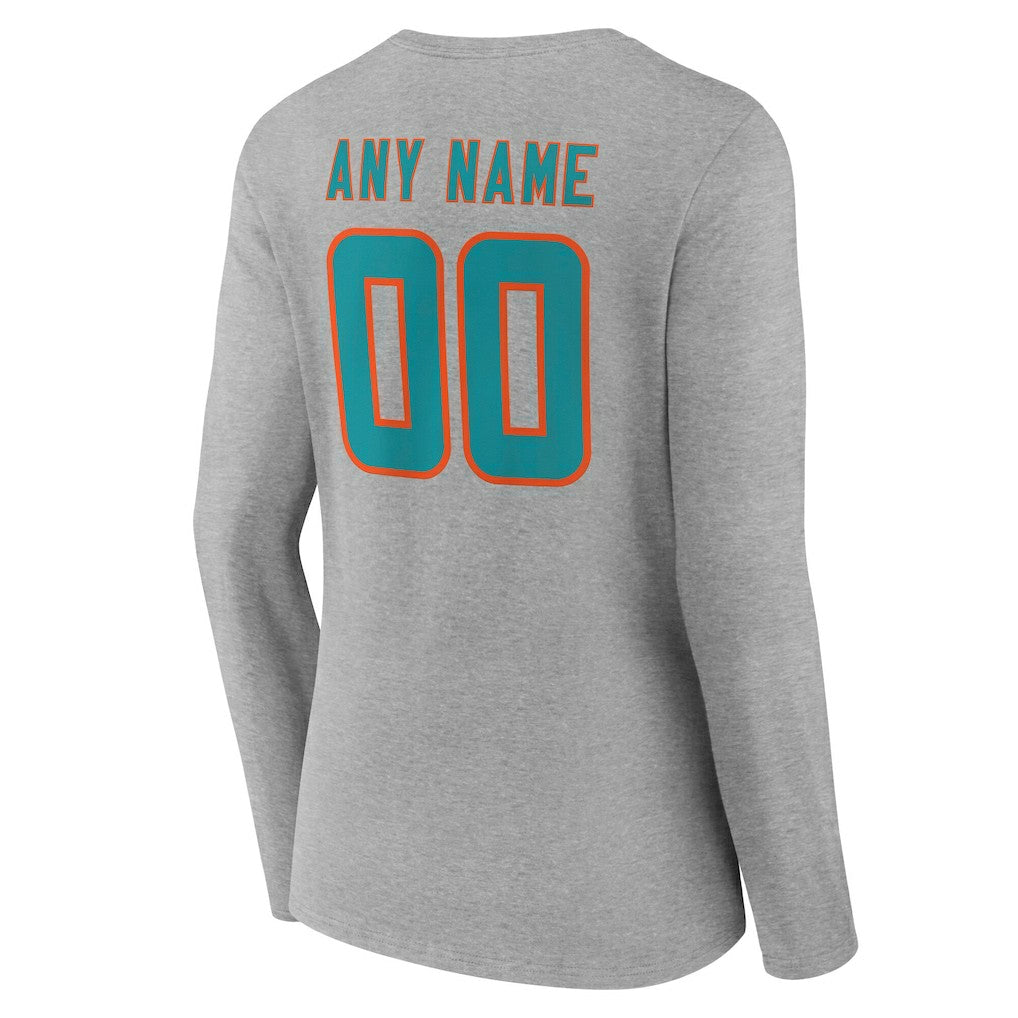 Miami Dolphins Women's Team Authentic Personalized Name & Number Long Sleeve V-Neck T-Shirt - Gray online