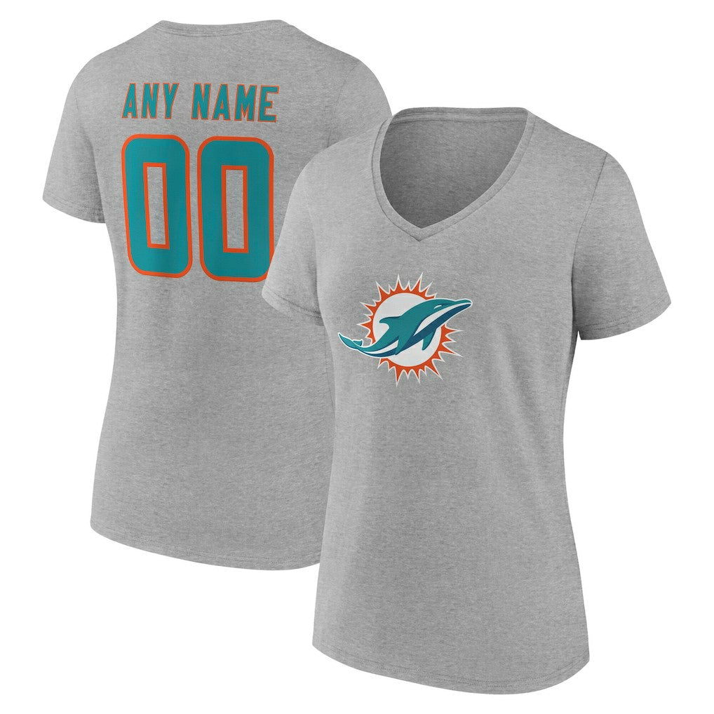 Miami Dolphins Women's Team Authentic Personalized Name & Number V-Neck T-Shirt - Gray outlet