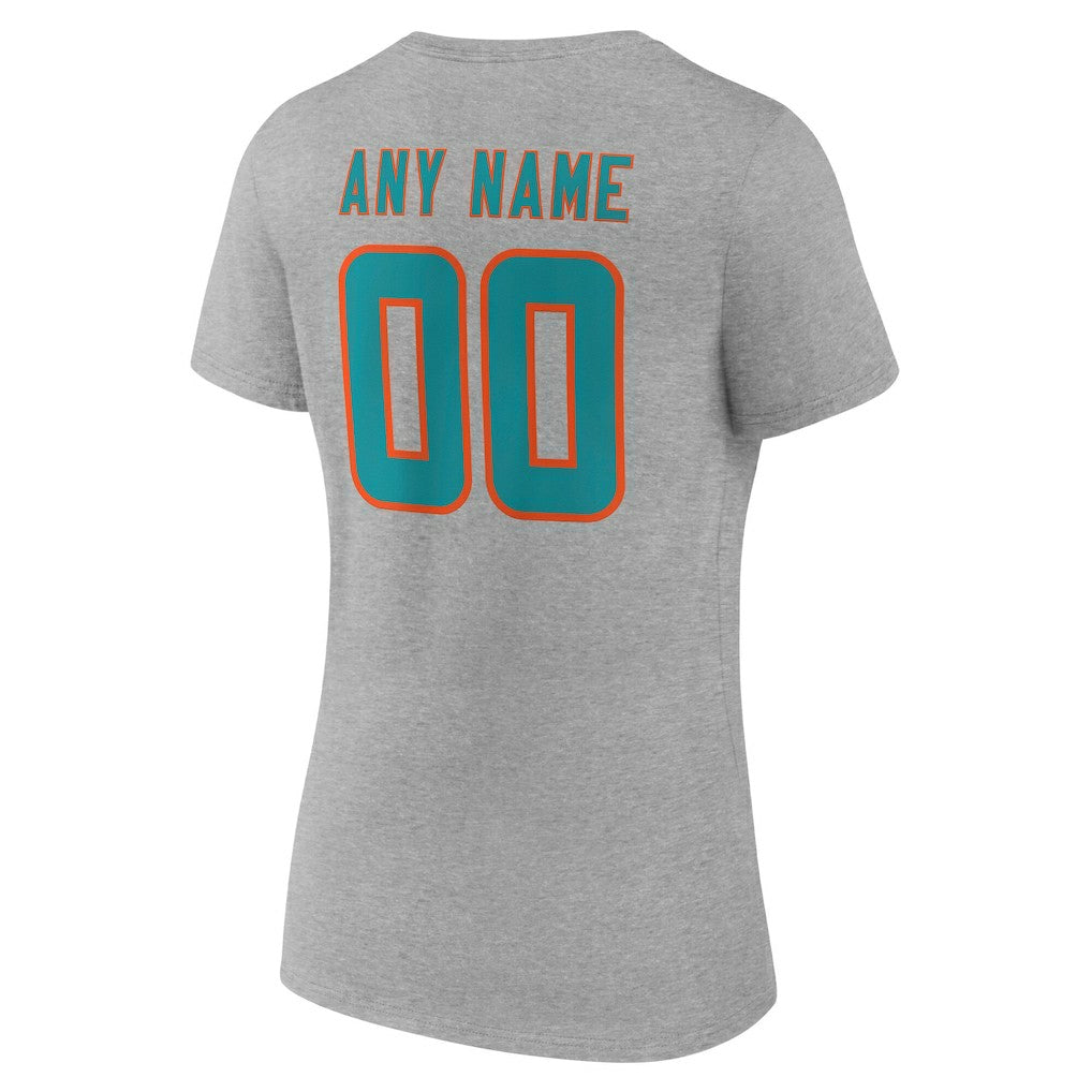 Miami Dolphins Women's Team Authentic Personalized Name & Number V-Neck T-Shirt - Gray outlet