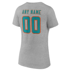 Miami Dolphins Women's Team Authentic Personalized Name & Number V-Neck T-Shirt - Gray outlet