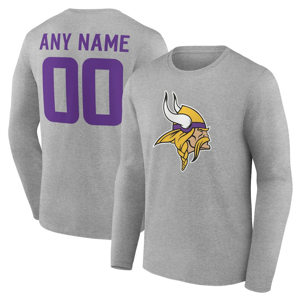 Minnesota Vikings Team Authentic Personalized Name & Number Long Sleeve T-Shirt - Gray for sale