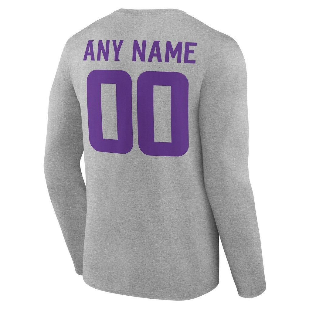 Minnesota Vikings Team Authentic Personalized Name & Number Long Sleeve T-Shirt - Gray for sale