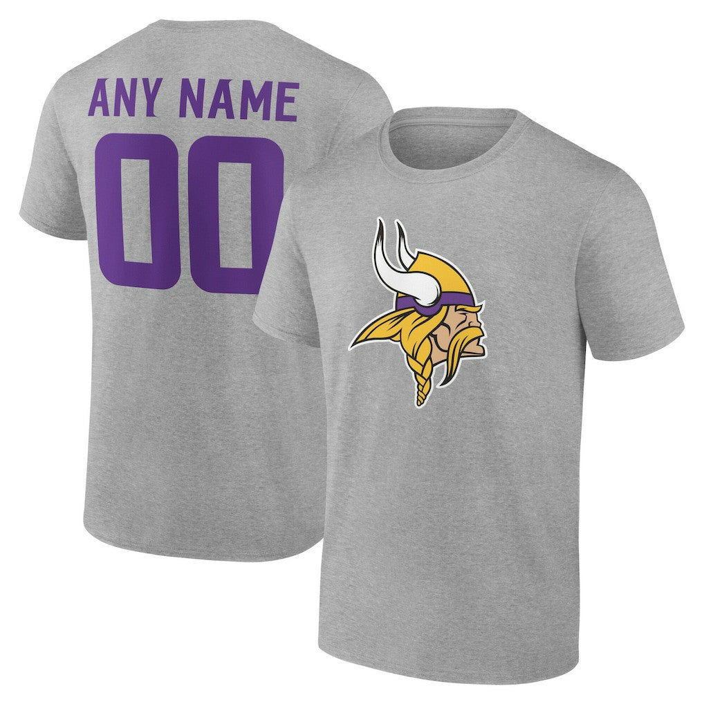 Minnesota Vikings Team Authentic Personalized Name & Number T-Shirt - Gray for sale