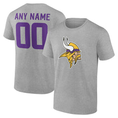 Minnesota Vikings Team Authentic Personalized Name & Number T-Shirt - Gray for sale