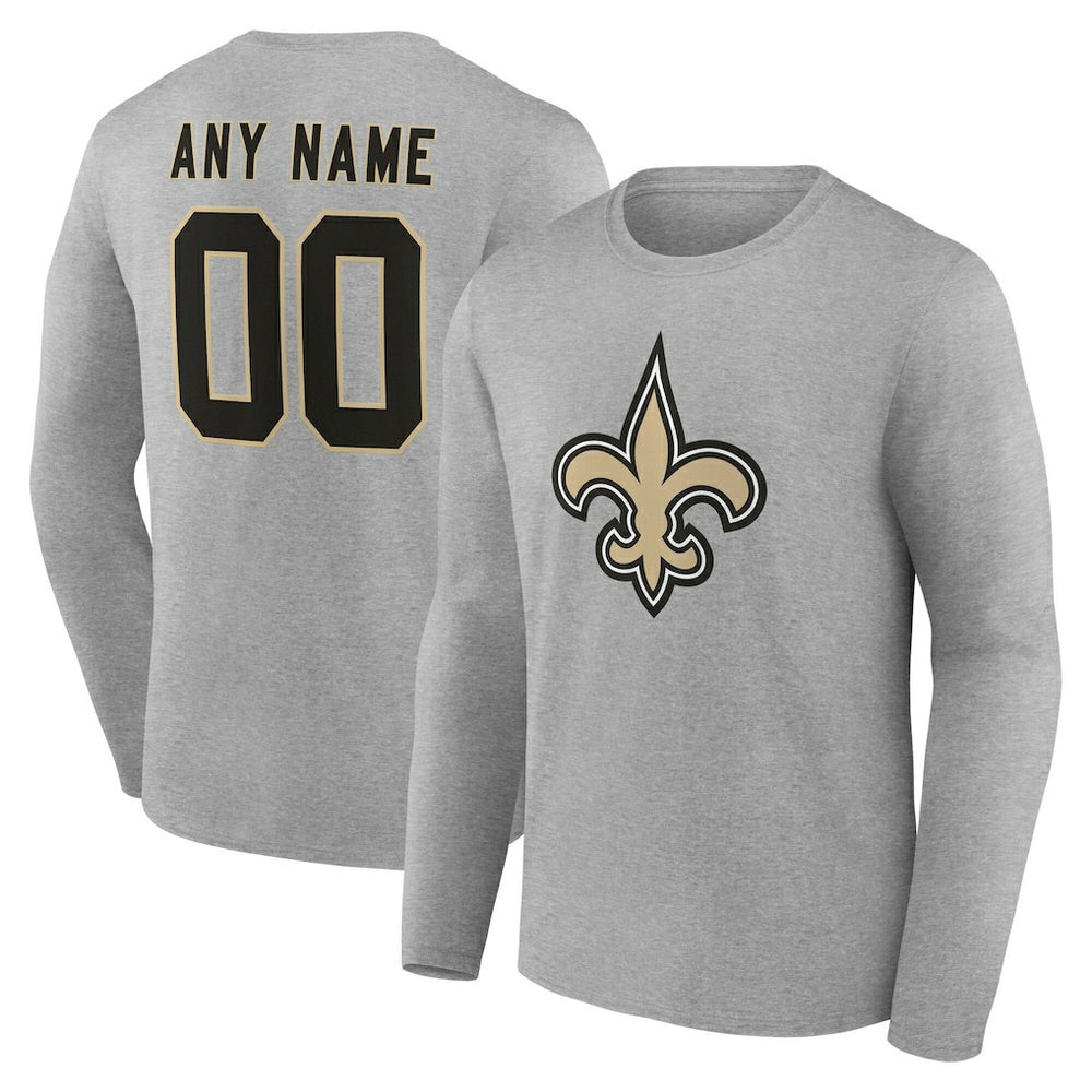 New Orleans Saints Team Authentic Personalized Name & Number Long Sleeve T-Shirt - Gray on sale