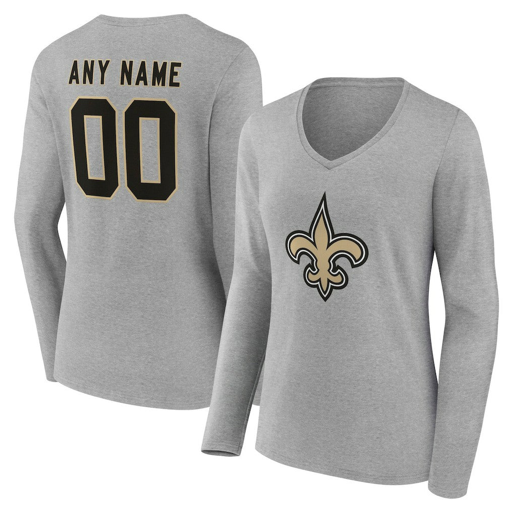 New Orleans Saints Women's Team Authentic Personalized Name & Number Long Sleeve V-Neck T-Shirt - Gray on sale