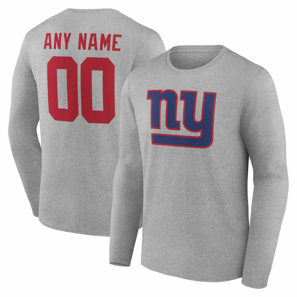 New York Giants Team Authentic Personalized Name & Number Long Sleeve T-Shirt - Gray cheap