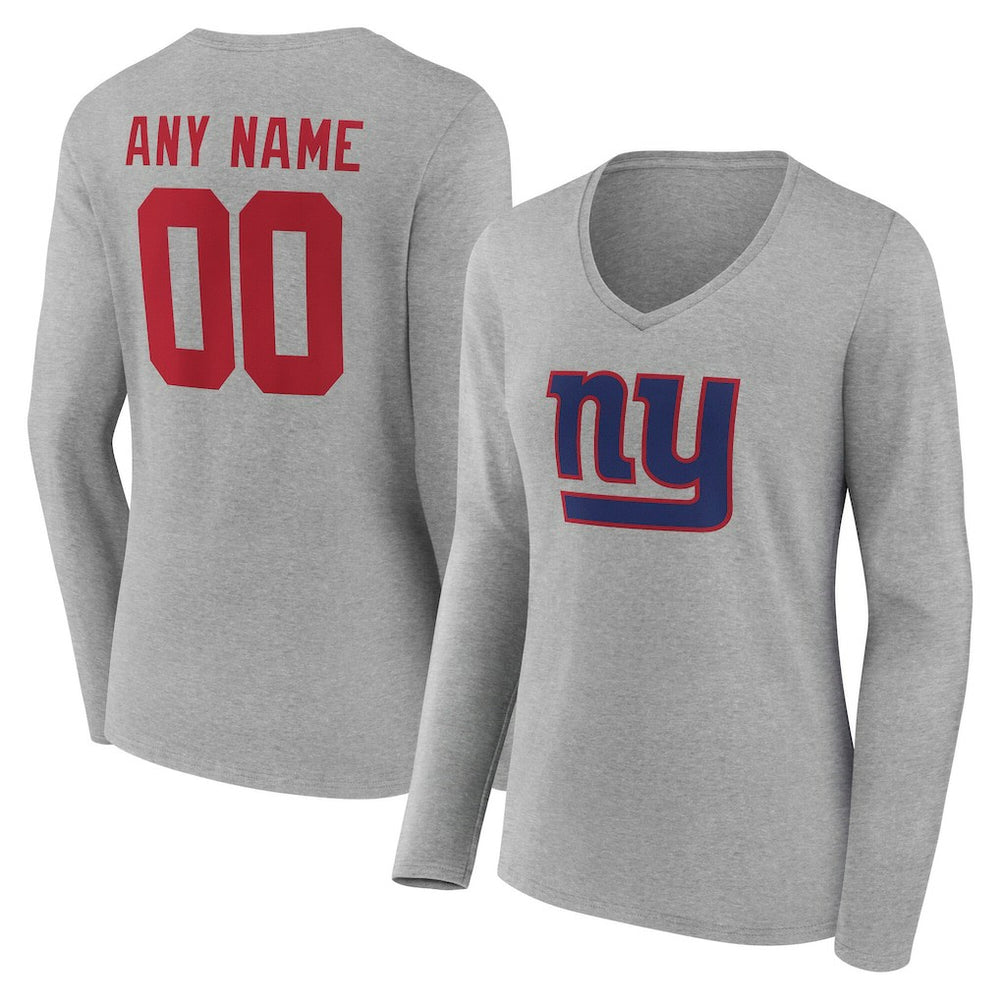 New York Giants Women's Team Authentic Personalized Name & Number Long Sleeve V-Neck T-Shirt - Gray discount
