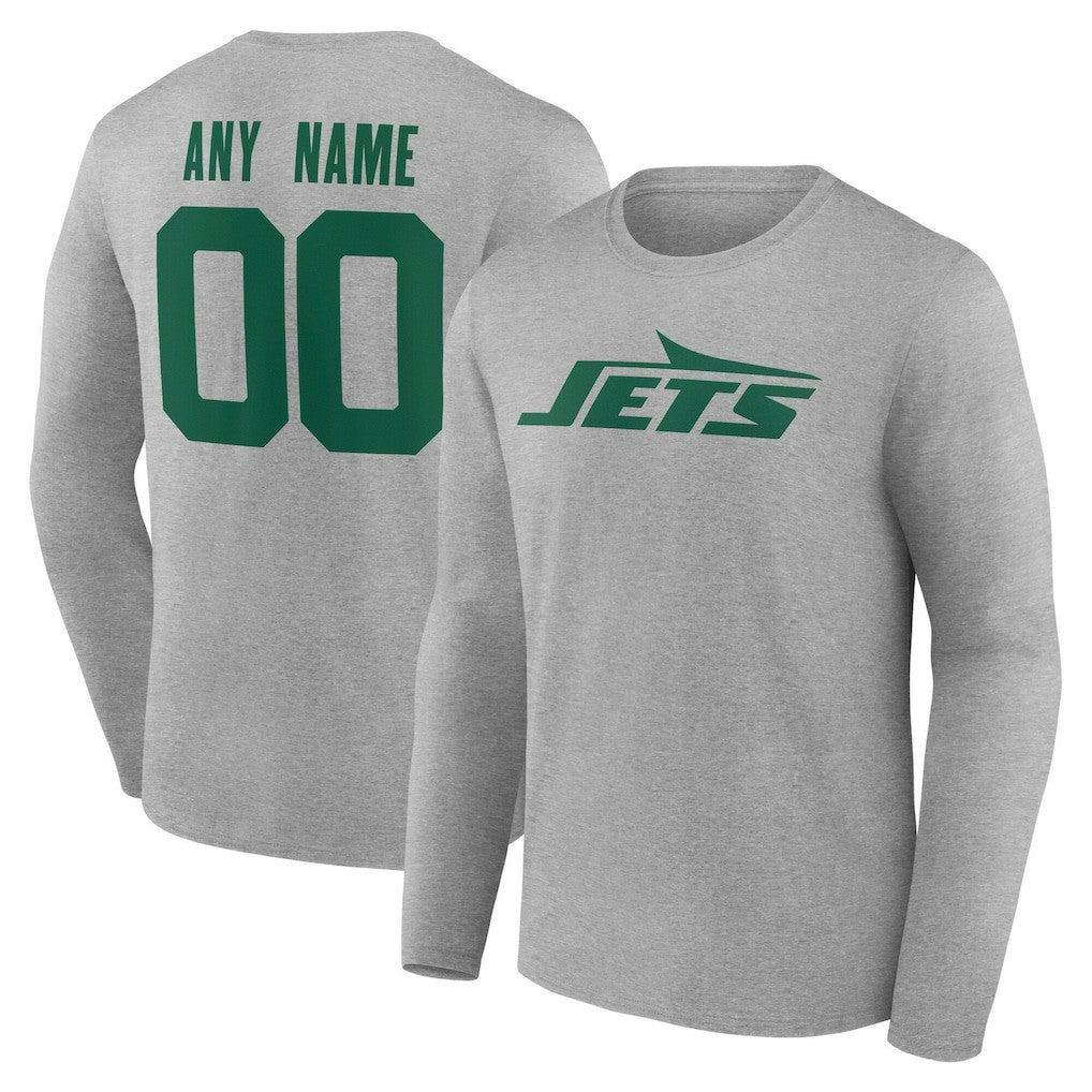 New York Jets Team Authentic Personalized Name & Number Long Sleeve T-Shirt - Gray discount
