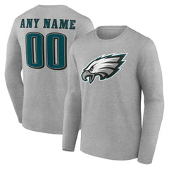 Philadelphia Eagles Team Authentic Personalized Name & Number Long Sleeve T-Shirt - Gray sale