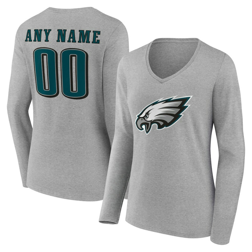 Philadelphia Eagles Women's Team Authentic Personalized Name & Number Long Sleeve V-Neck T-Shirt - Gray online