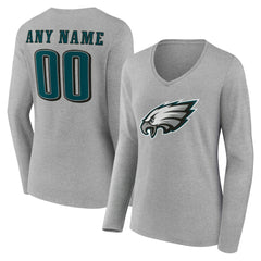 Philadelphia Eagles Women's Team Authentic Personalized Name & Number Long Sleeve V-Neck T-Shirt - Gray online