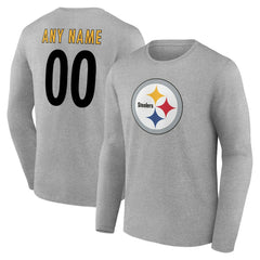 Pittsburgh Steelers Team Authentic Personalized Name & Number Long Sleeve T-Shirt - Gray for sale